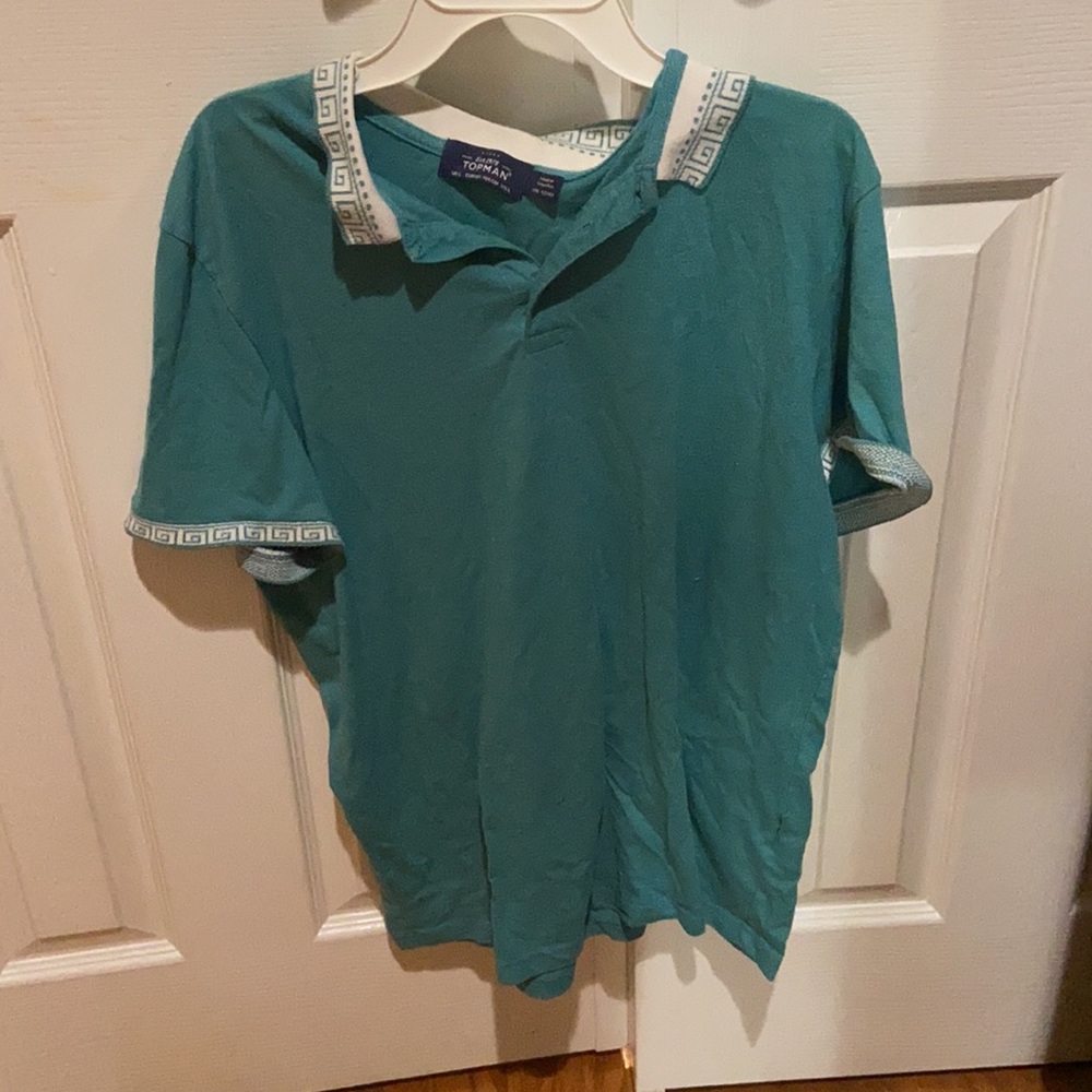 Topman Men's Green Short-Sleeve Polo Shirt L